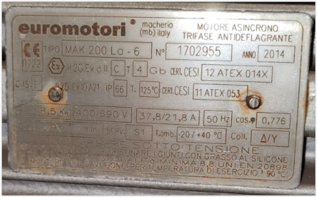 typeplaat Euromotori Ex motor vacuumpomp